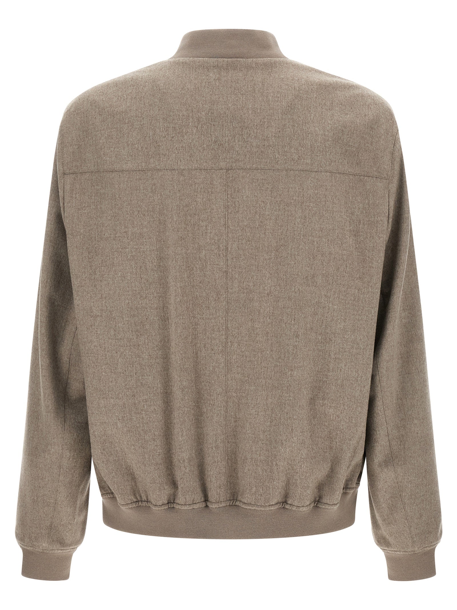 Bomber Jacket by Brunello Cucinelli for men in nylon & cashmere gray features an contemporary silhouette, showcasing a sophisticated and contemporary pockets for a truly refined look.
