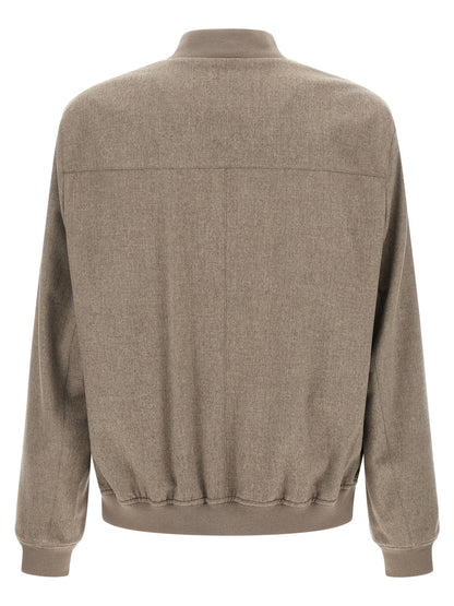 Bomber Jacket by Brunello Cucinelli for men in nylon & cashmere gray features an contemporary silhouette, showcasing a sophisticated and contemporary pockets for a truly refined look.
