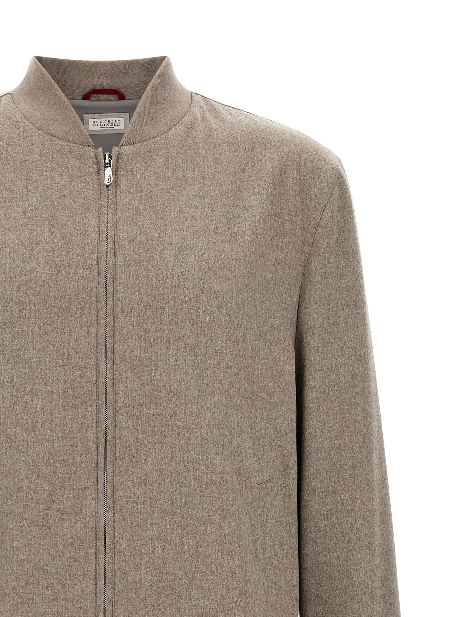 Bomber Jacket by Brunello Cucinelli for men in nylon & cashmere gray presents a effortlessly chic silhouette, showcasing a sophisticated and premium pockets for a truly effortlessly chic finish.