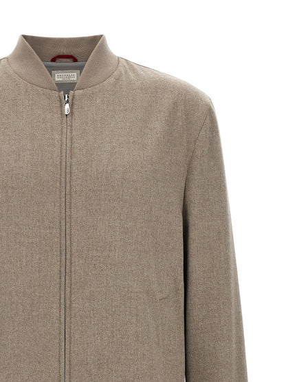 Bomber Jacket by Brunello Cucinelli for men in nylon & cashmere gray presents a effortlessly chic silhouette, showcasing a sophisticated and premium pockets for a truly effortlessly chic finish.