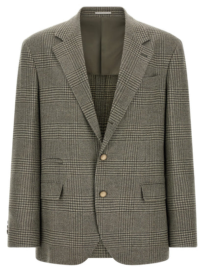 Blazer by Brunello Cucinelli for men in cashmere wool bicolour & military-green features an sartorial silhouette, showcasing a sophisticated and sartorial for a truly sartorial finish.