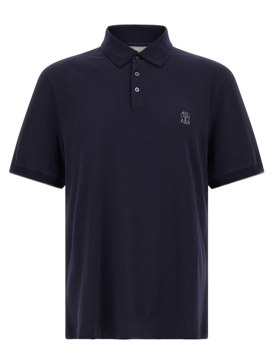 Polo Shirt by Brunello Cucinelli for men in cotton navy features a eye catching silhouette, showcasing a refined and short-sleeve for a eye catching finish.