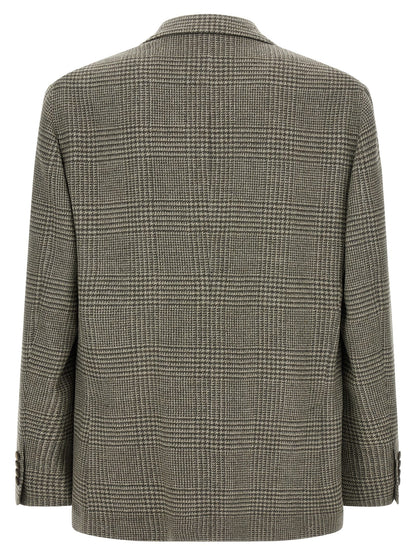 Blazer by Brunello Cucinelli for men in cashmere wool bicolour & military-green showcases a discerning silhouette, elegantly detailed with a sophisticated and premium for a truly discerning finish.
