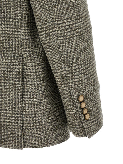 Blazer by Brunello Cucinelli for men in cashmere wool bicolour & military-green showcases a polished silhouette, highlighted by a refined and polished for a sophisticated finish.