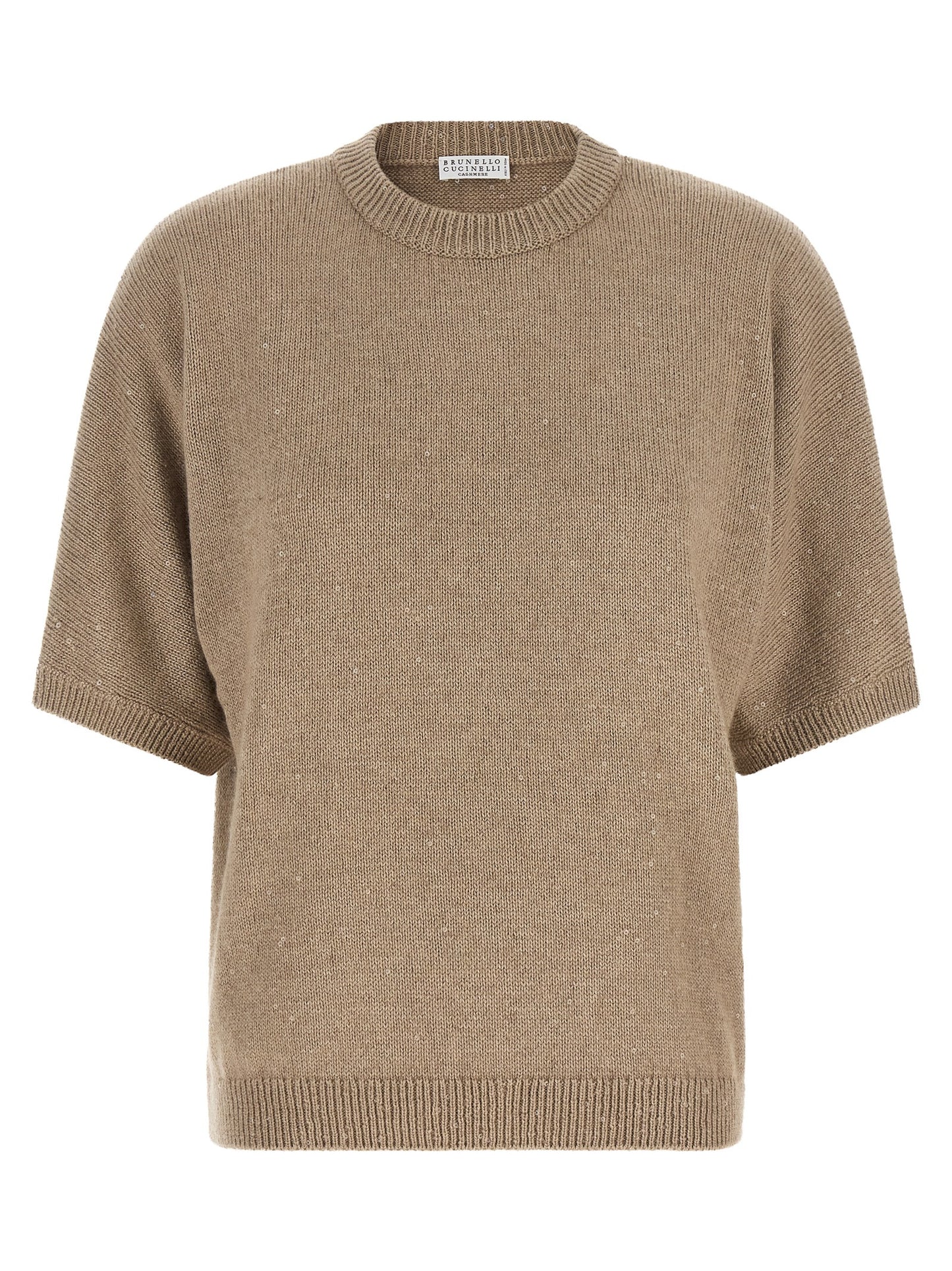 Cardigan by Brunello Cucinelli for women in cashmere silk sequins beige showcases a captivating silhouette, artfully detailed with a captivating and for a truly sophisticated captivating look.