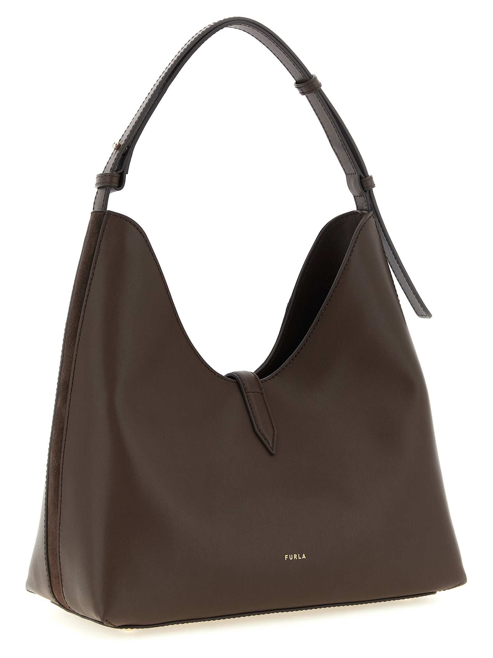 Shoulder Hobo Bag by Furla for women in calfskin leather brown features a effortless chic silhouette with a secure zipper, ample , and versatile shoulder-strap for a effortless chic finish.