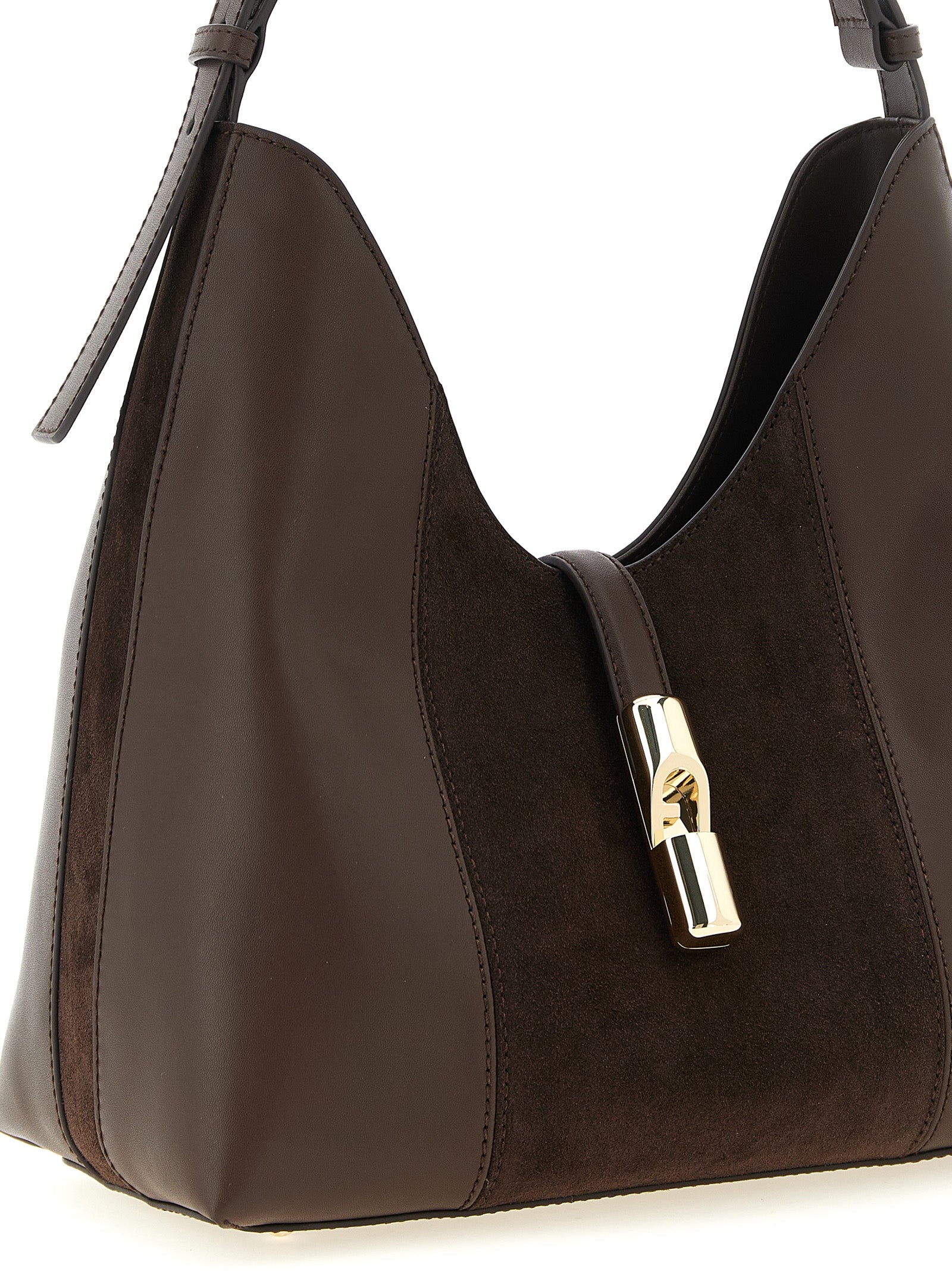 Shoulder Hobo Bag by Furla for women in calfskin leather brown features a stately silhouette, showcasing a secure zipper, ample , and stately shoulder-strap for a stately finish.