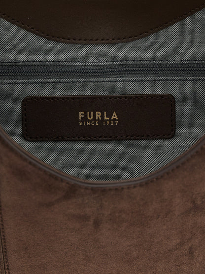 Shoulder Hobo Bag by Furla for women in calfskin leather brown showcases a statuesque silhouette, artfully detailed with a secure zipper, organized , and versatile shoulder-strap for a statuesque look.