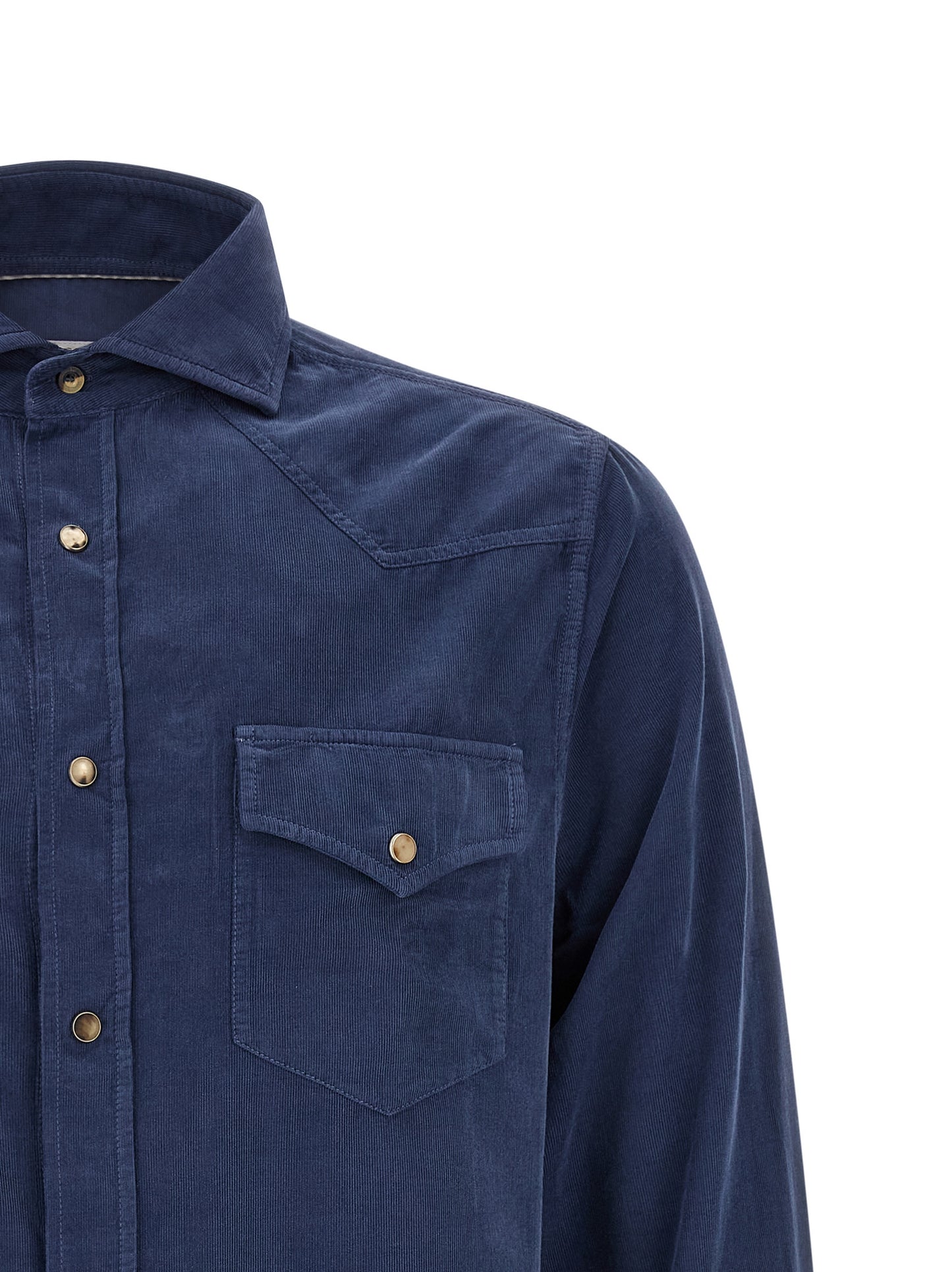 Shirt by Brunello Cucinelli for men in cotton corduroy navy presents a discerning silhouette, showcasing a sophisticated and for a truly discerning finish.