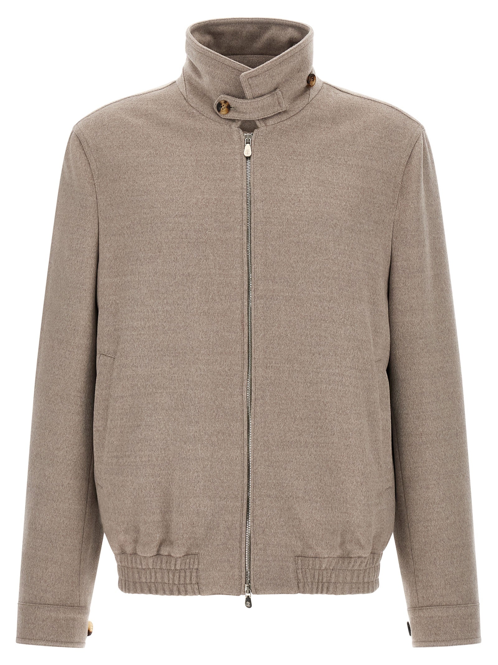 Bomber Jacket by Brunello Cucinelli for men in virgin wool beige & horn presents a effortlessly chic silhouette, showcasing a sophisticated and premium pockets for a truly effortlessly chic finish.