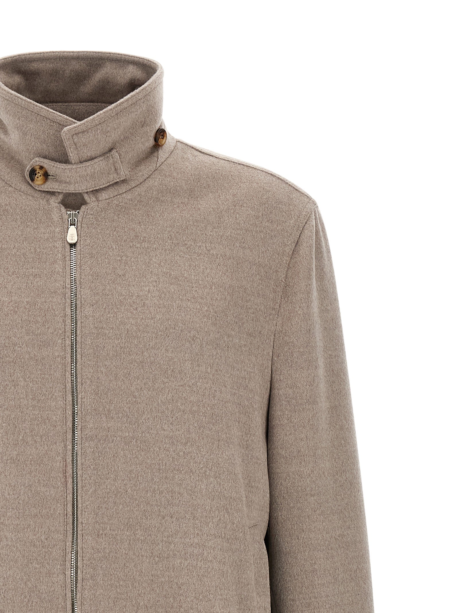 Bomber Jacket by Brunello Cucinelli for men in virgin wool beige & horn features a city-ready silhouette, detailed with pockets and a city-ready .