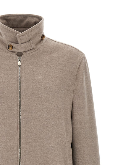 Bomber Jacket by Brunello Cucinelli for men in virgin wool beige & horn features a city-ready silhouette, detailed with pockets and a city-ready .