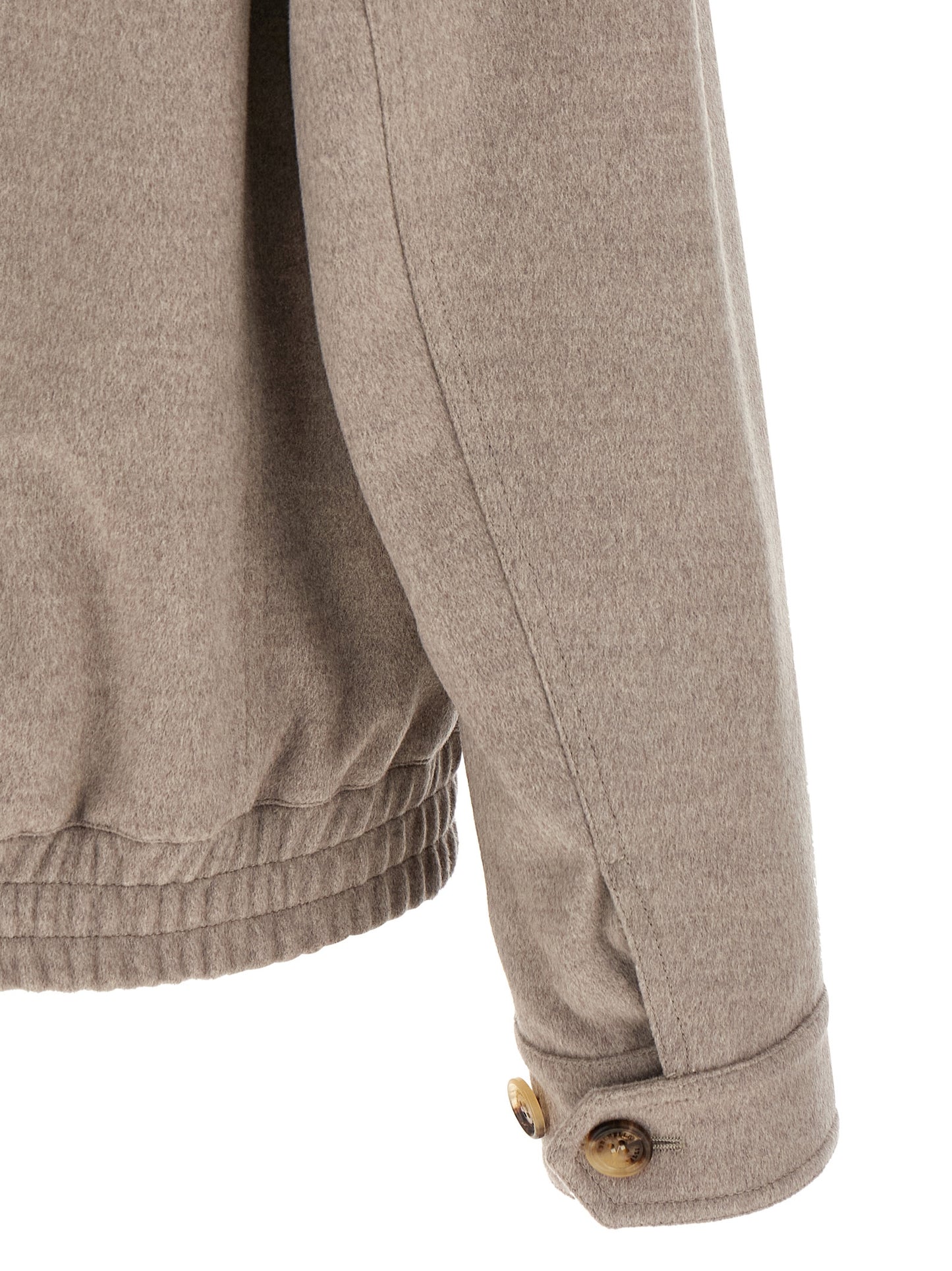 Bomber Jacket by Brunello Cucinelli for men in virgin wool beige & horn presents a effortlessly chic silhouette, showcasing a sophisticated and premium pockets for a truly effortlessly chic finish.