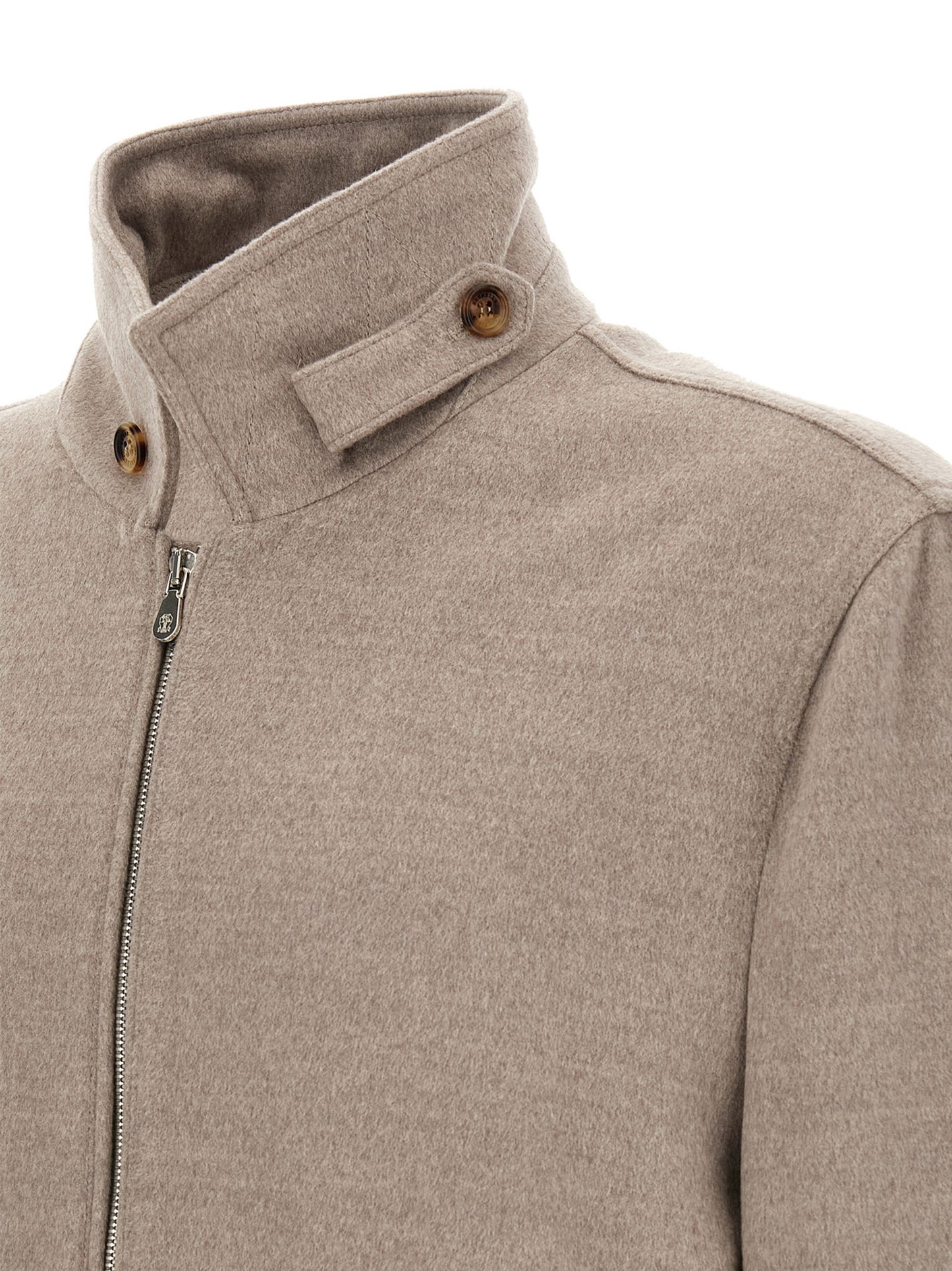 Bomber Jacket by Brunello Cucinelli for men in virgin wool beige & horn features a dramatic silhouette, showcasing a sophisticated and distinctive pockets for a dramatic aesthetic.