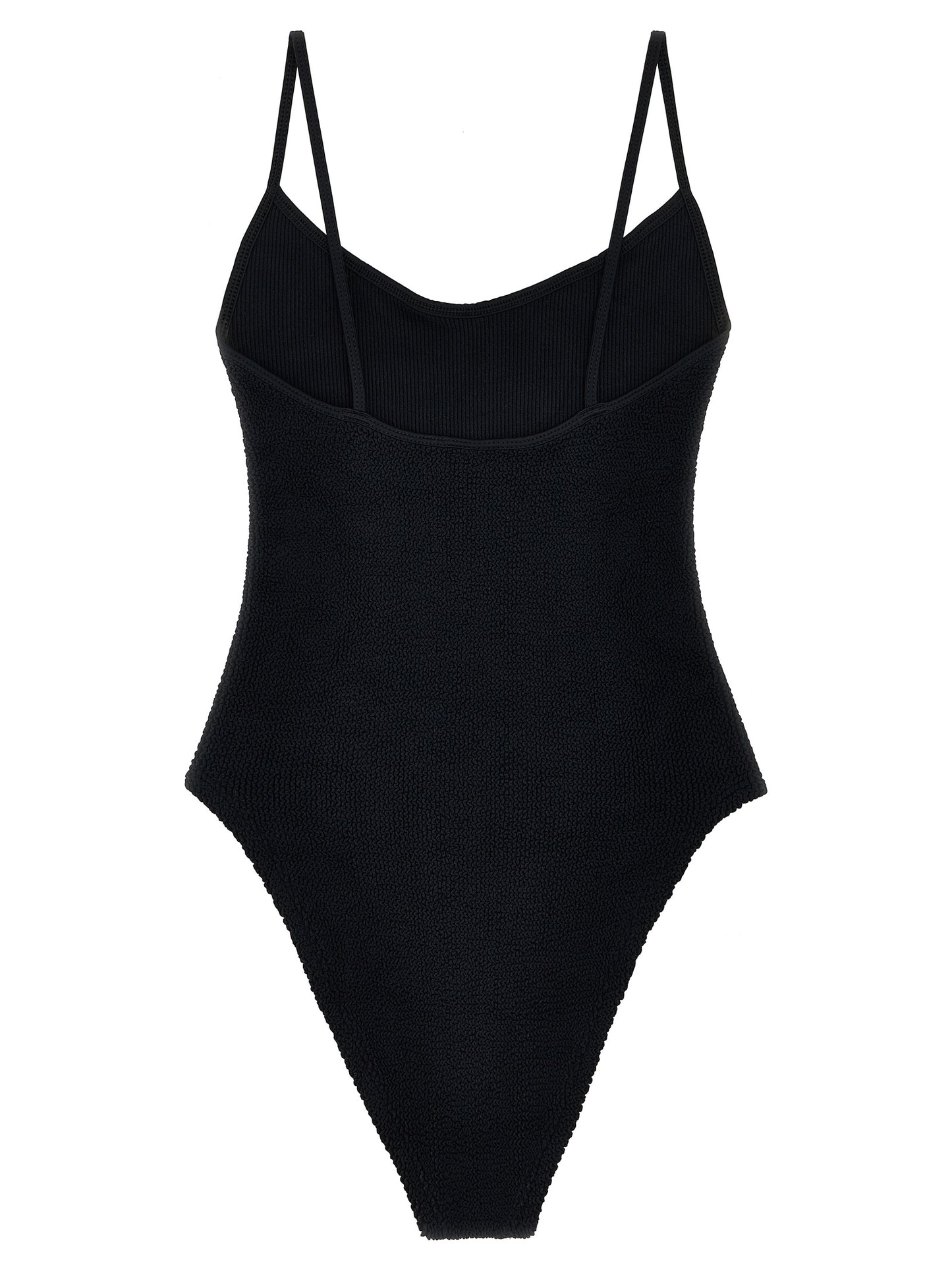 One-Piece Swimsuit by Hunza G for women in stretch polyamide black features a ethereal silhouette, artfully capturing the essence of Women's Stretch Polyamide One-Piece Swimsuit with its ethereal design and refined cut.