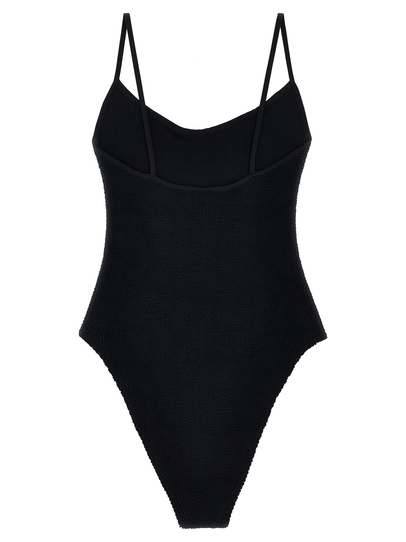 One-Piece Swimsuit by Hunza G for women in stretch polyamide black features a ethereal silhouette, artfully capturing the essence of Women's Stretch Polyamide One-Piece Swimsuit with its ethereal design and refined cut.