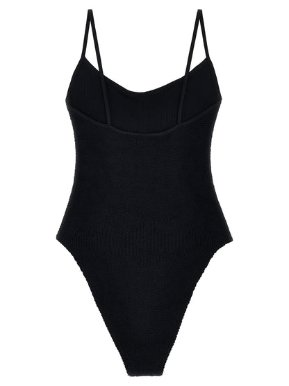 One-Piece Swimsuit by Hunza G for women in stretch polyamide black features a ethereal silhouette, artfully capturing the essence of Women's Stretch Polyamide One-Piece Swimsuit with its ethereal design and refined cut.