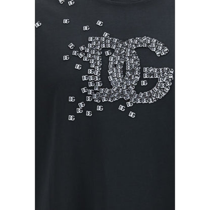 T-Shirt by Dolce & Gabbana for men in cotton black & signature showcases a fashionable silhouette, elegantly detailed with a fashionable and for a sophisticated, high-fashion look.