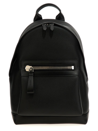Backpack by Tom Ford for men in calfskin leather black presents a stately Buckley Essence Calfskin Leather Backpack design, showcasing a secure zipper with ample and versatile backpack-strap, adjustable-strap & handle for a stately finish.