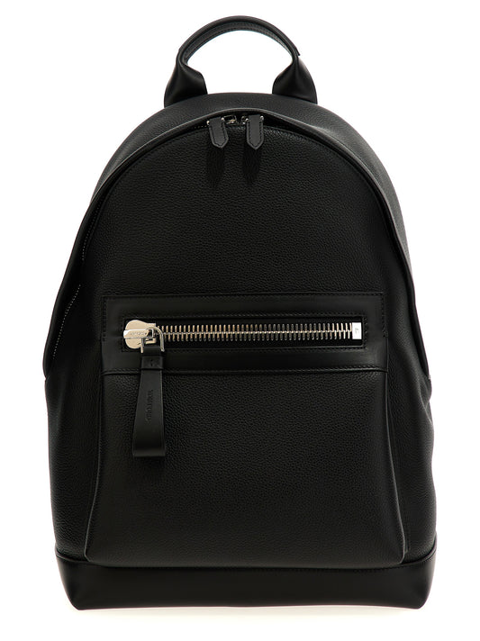 Backpack by Tom Ford for men in calfskin leather black presents a stately Buckley Essence Calfskin Leather Backpack design, showcasing a secure zipper with ample and versatile backpack-strap, adjustable-strap & handle for a stately finish.