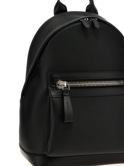 Backpack by Tom Ford for men in calfskin leather black showcases an architectural Buckley Essence Calfskin Leather Backpack design, featuring a secure zipper, ample , and architectural backpack-strap, adjustable-strap & handle for a sophisticated look.
