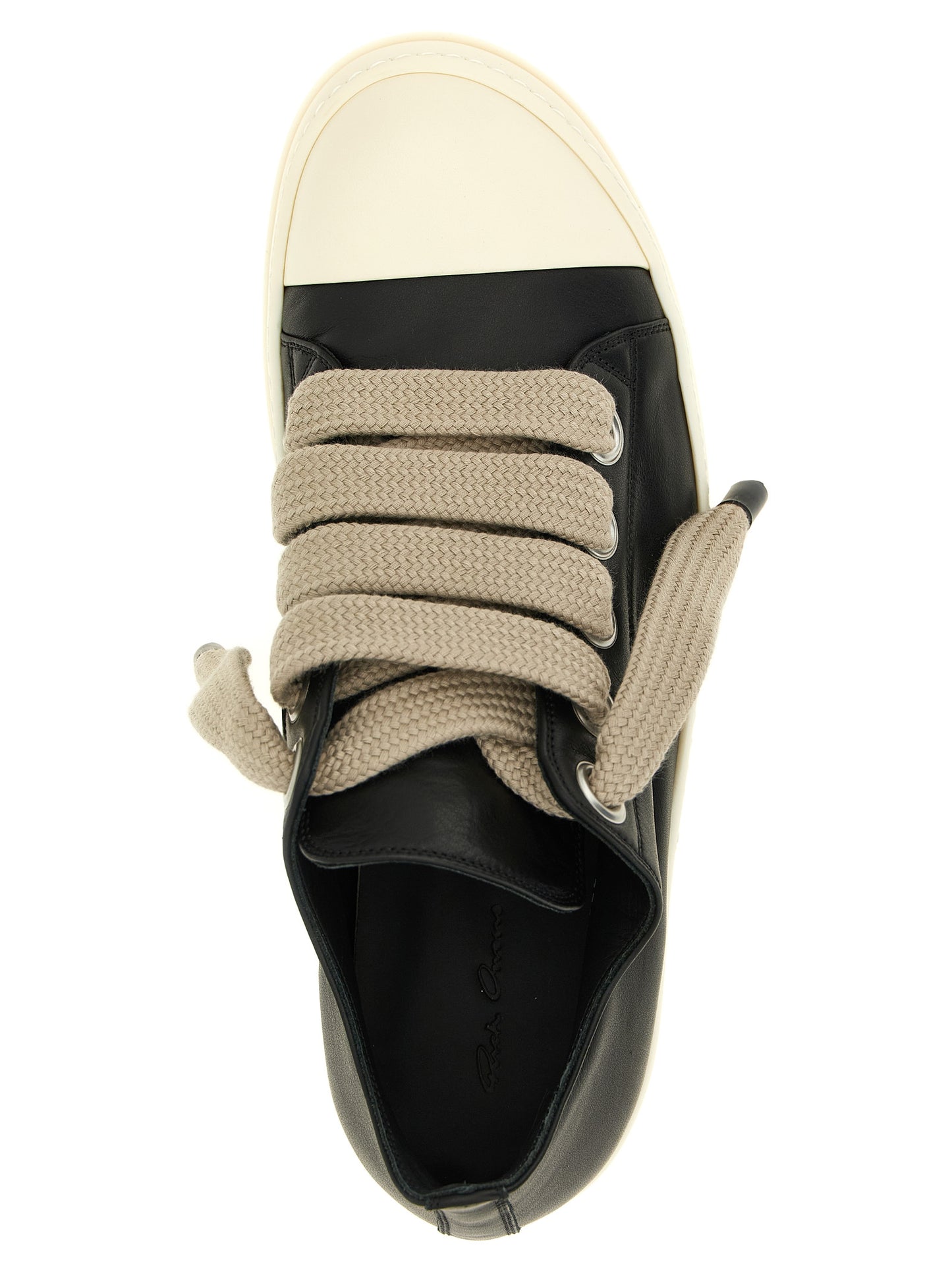 Sneakers by Rick Owens for women in bos taurus calfskin leather bicolour, black & white presents a on trend silhouette from the Women's Low Top Bos Taurus Calfskin Leather Sneakers collection, showcasing a on trend low-top style for an elevated aesthetic.