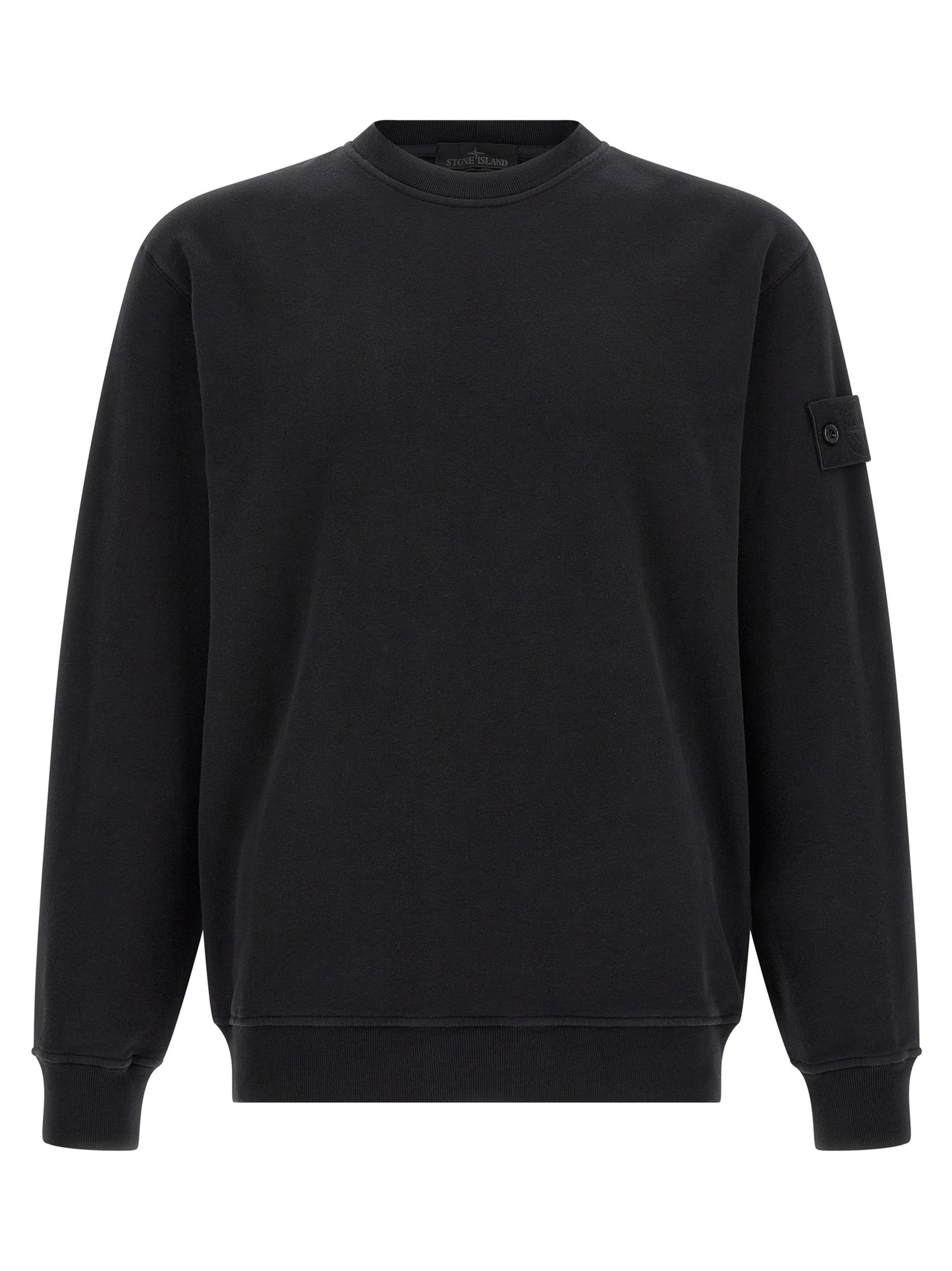Sweatshirt by Stone Island for men in stretch organic cotton black features an enviable silhouette, showcasing a premium and refined crew neckline for a truly enviable finish.