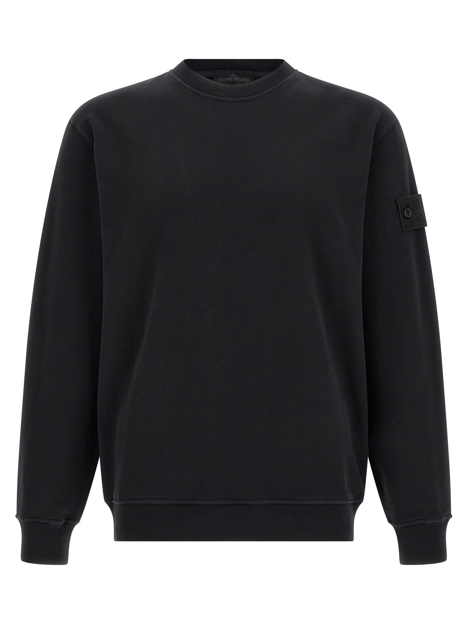 Sweatshirt by Stone Island for men in stretch organic cotton black features an enviable silhouette, showcasing a premium and refined crew neckline for a truly enviable finish.