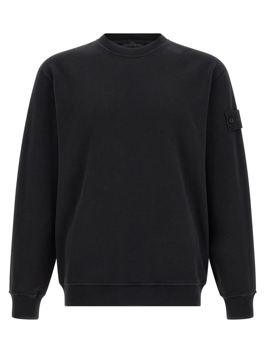 Sweatshirt by Stone Island for men in stretch organic cotton black features an enviable silhouette, showcasing a premium and refined crew neckline for a truly enviable finish.