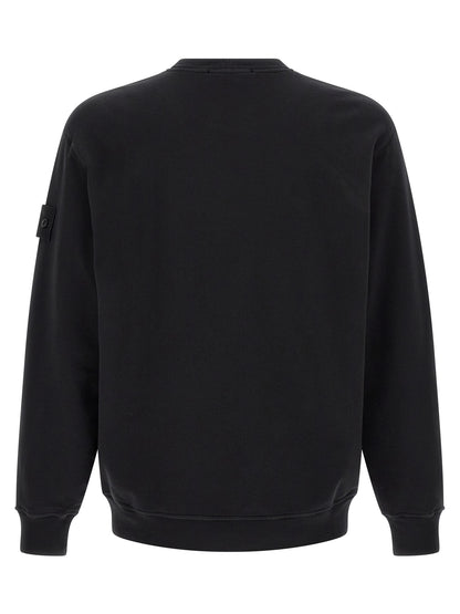 Sweatshirt by Stone Island for men in stretch organic cotton black presents a smart casual silhouette, featuring a smart casual crew neckline and for a sophisticated look.