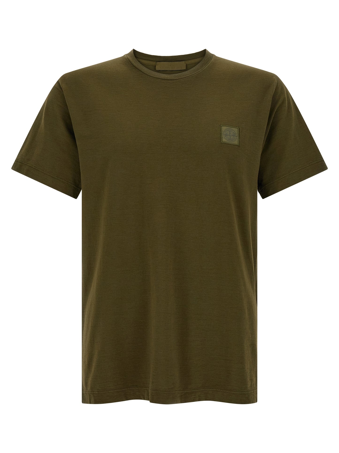 T-Shirt by Stone Island for men in organic cotton bicolour & green features an edgy silhouette, meticulously detailed with a sophisticated short-sleeve and crew neckline for a truly edgy finish.