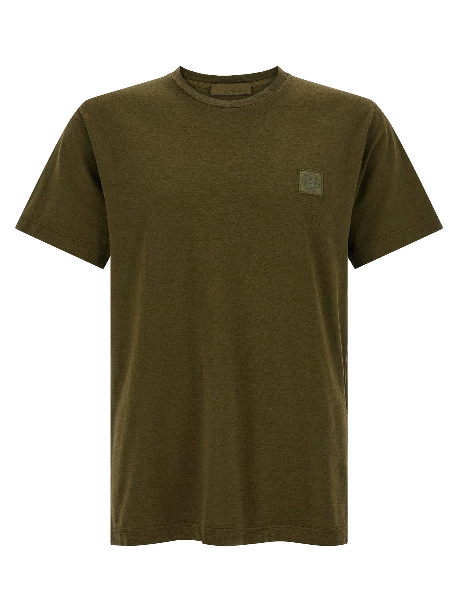T-Shirt by Stone Island for men in organic cotton bicolour & green features an edgy silhouette, meticulously detailed with a sophisticated short-sleeve and crew neckline for a truly edgy finish.