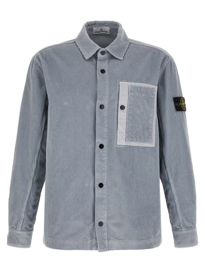 Overshirt by Stone Island for men in cotton corduroy gray & signature, featuring a nuanced and nuanced for a sophisticated finish.