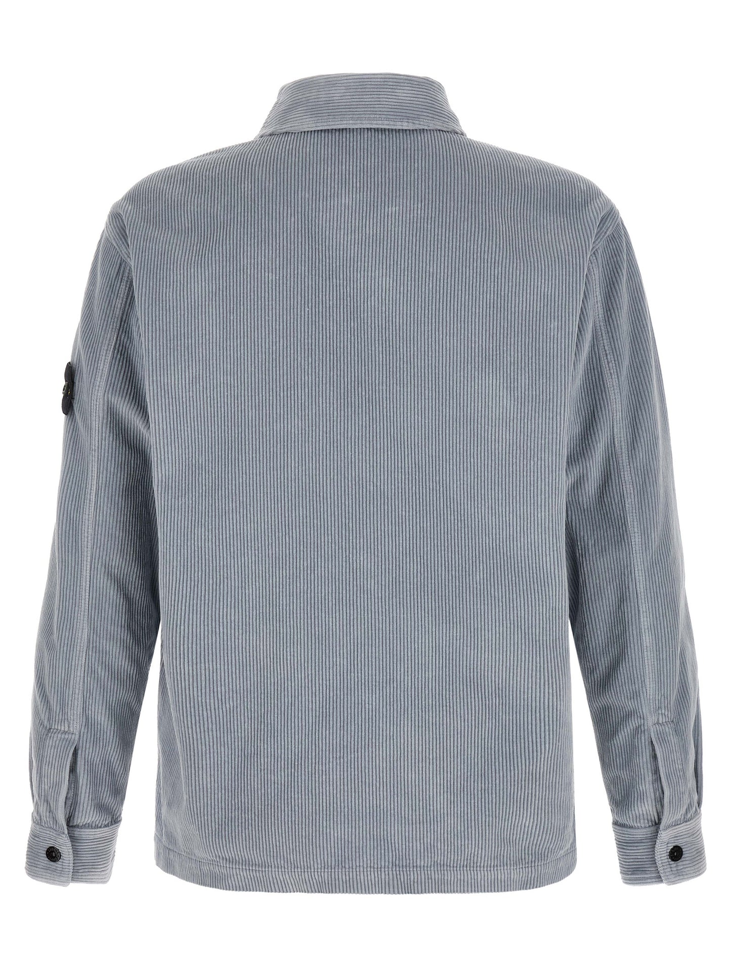 Overshirt by Stone Island for men in cotton corduroy gray & signature showcases a sharp silhouette, elegantly detailed with a sharp and sharp .