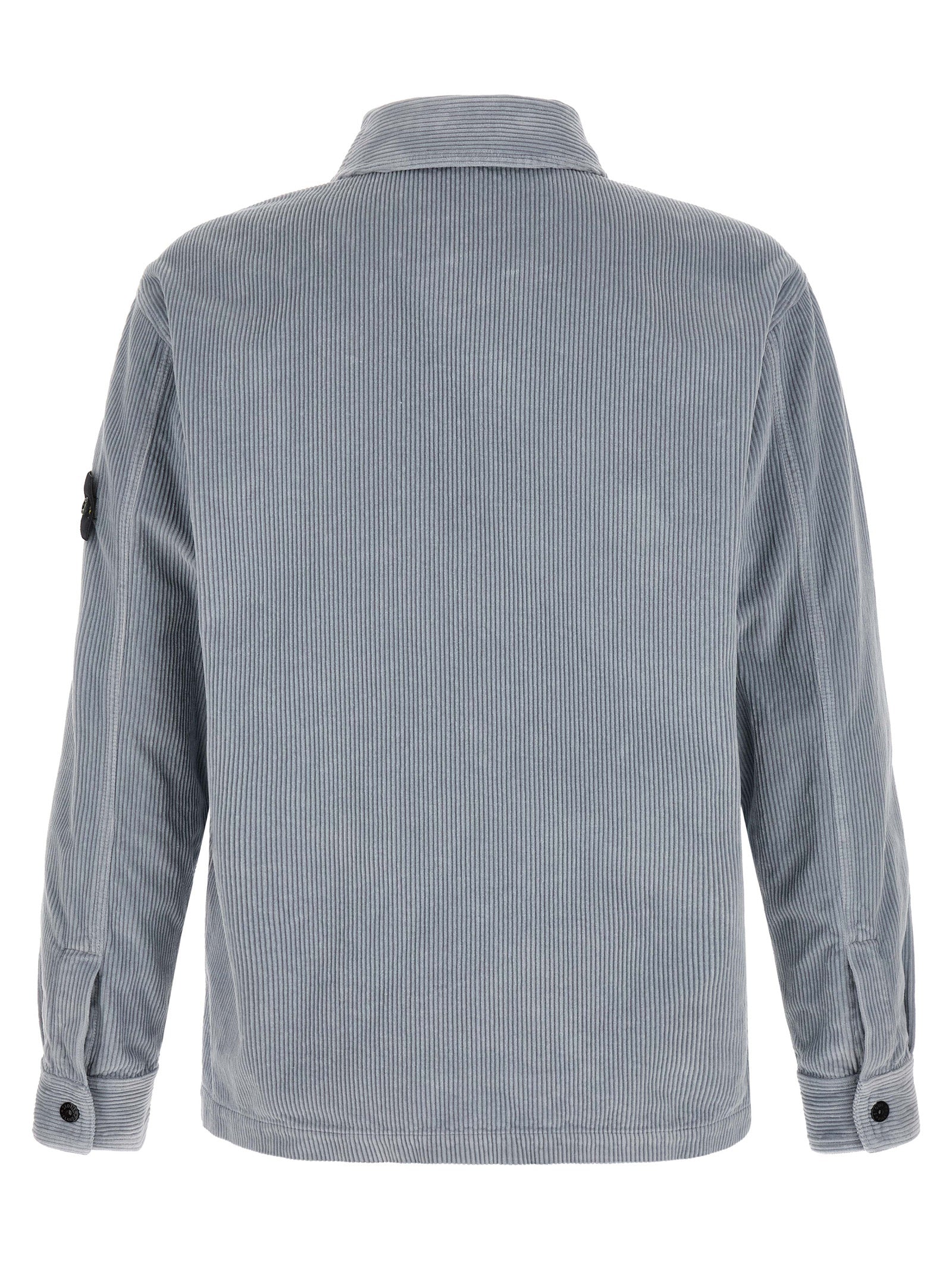 Overshirt by Stone Island for men in cotton corduroy gray & signature showcases a sharp silhouette, elegantly detailed with a sharp and sharp .