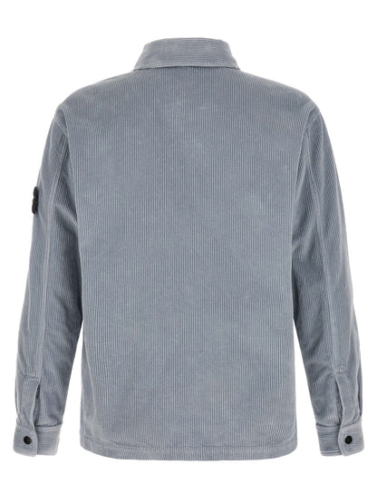 Overshirt by Stone Island for men in cotton corduroy gray & signature showcases a sharp silhouette, elegantly detailed with a sharp and sharp .