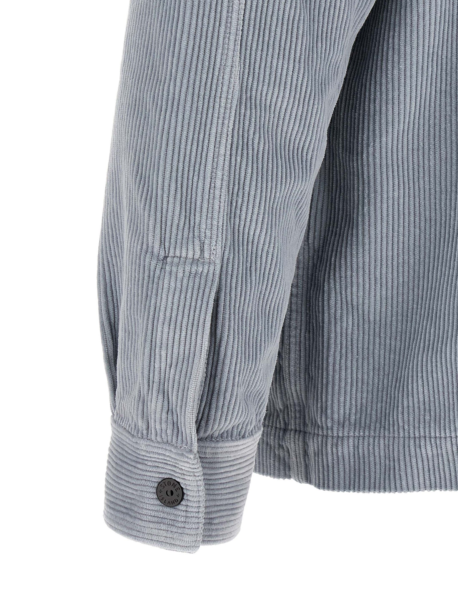 Overshirt by Stone Island for men in cotton corduroy gray & signature showcases a sleek silhouette, elegantly detailed with a sleek and for a sleek finish.