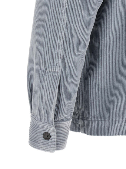 Overshirt by Stone Island for men in cotton corduroy gray & signature showcases a sleek silhouette, elegantly detailed with a sleek and for a sleek finish.