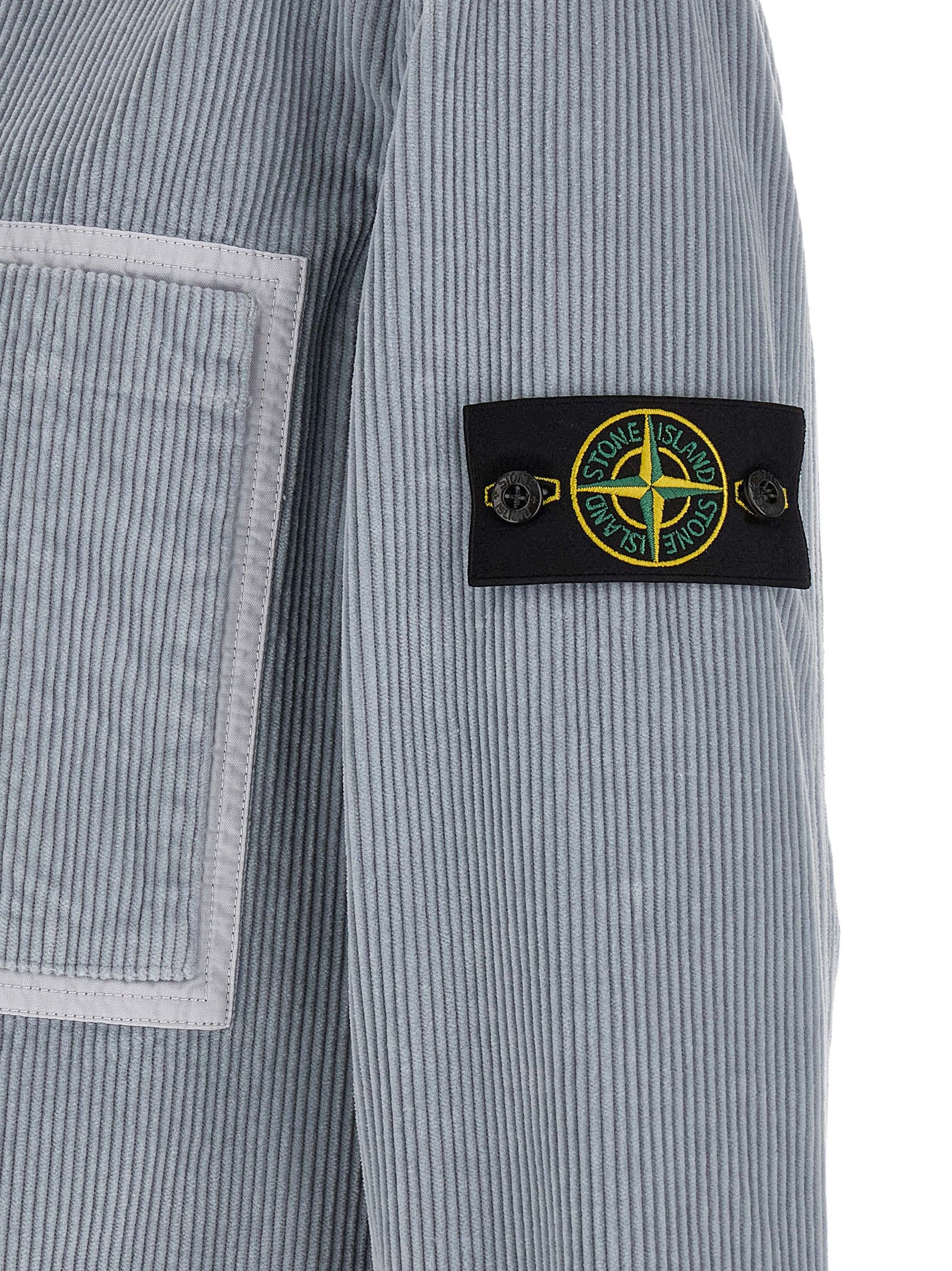 Overshirt by Stone Island for men in cotton corduroy gray & signature presents a discerning silhouette, showcasing a sophisticated and for a truly discerning finish.