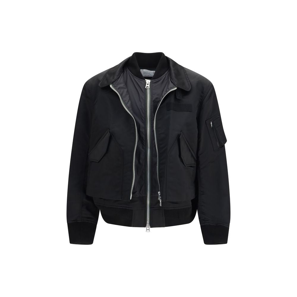 Bomber Jacket by Sacai for men in cotton nylon twill black features a city-ready silhouette, detailed with pockets and a city-ready .