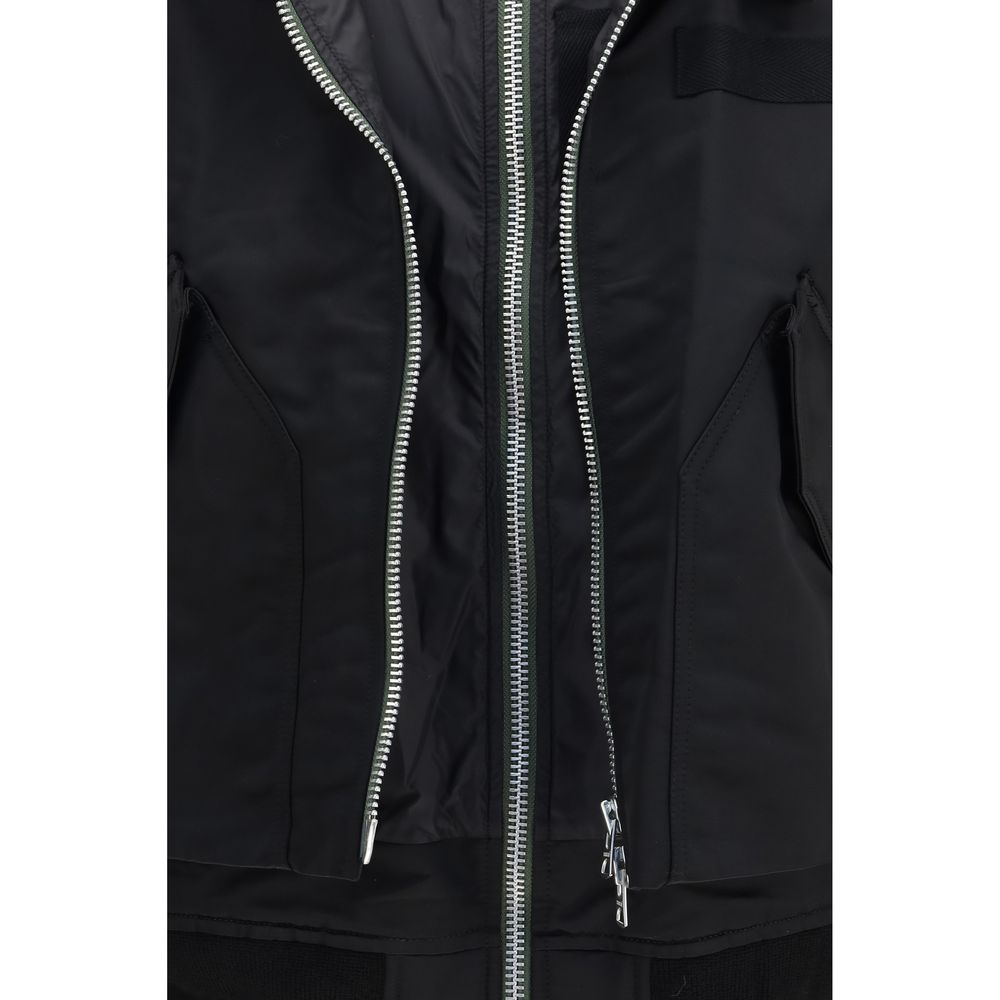 Bomber Jacket by Sacai for men in cotton nylon twill black features a dramatic silhouette, showcasing a sophisticated and distinctive pockets for a dramatic aesthetic.