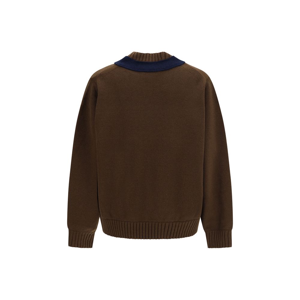 Cardigan by Sacai for men in merino wool brown showcases a luxurious silhouette, meticulously detailed with a sophisticated v-neck neckline and for a refined finish.