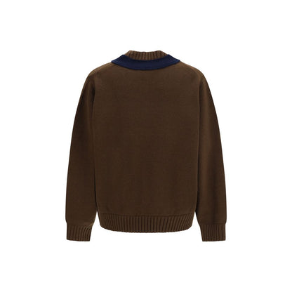 Cardigan by Sacai for men in merino wool brown showcases a luxurious silhouette, meticulously detailed with a sophisticated v-neck neckline and for a refined finish.