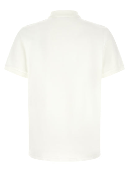 Polo Shirt by Moncler for men in cotton felt pearl & white presents a sleek silhouette, featuring a refined and for a sleek finish.