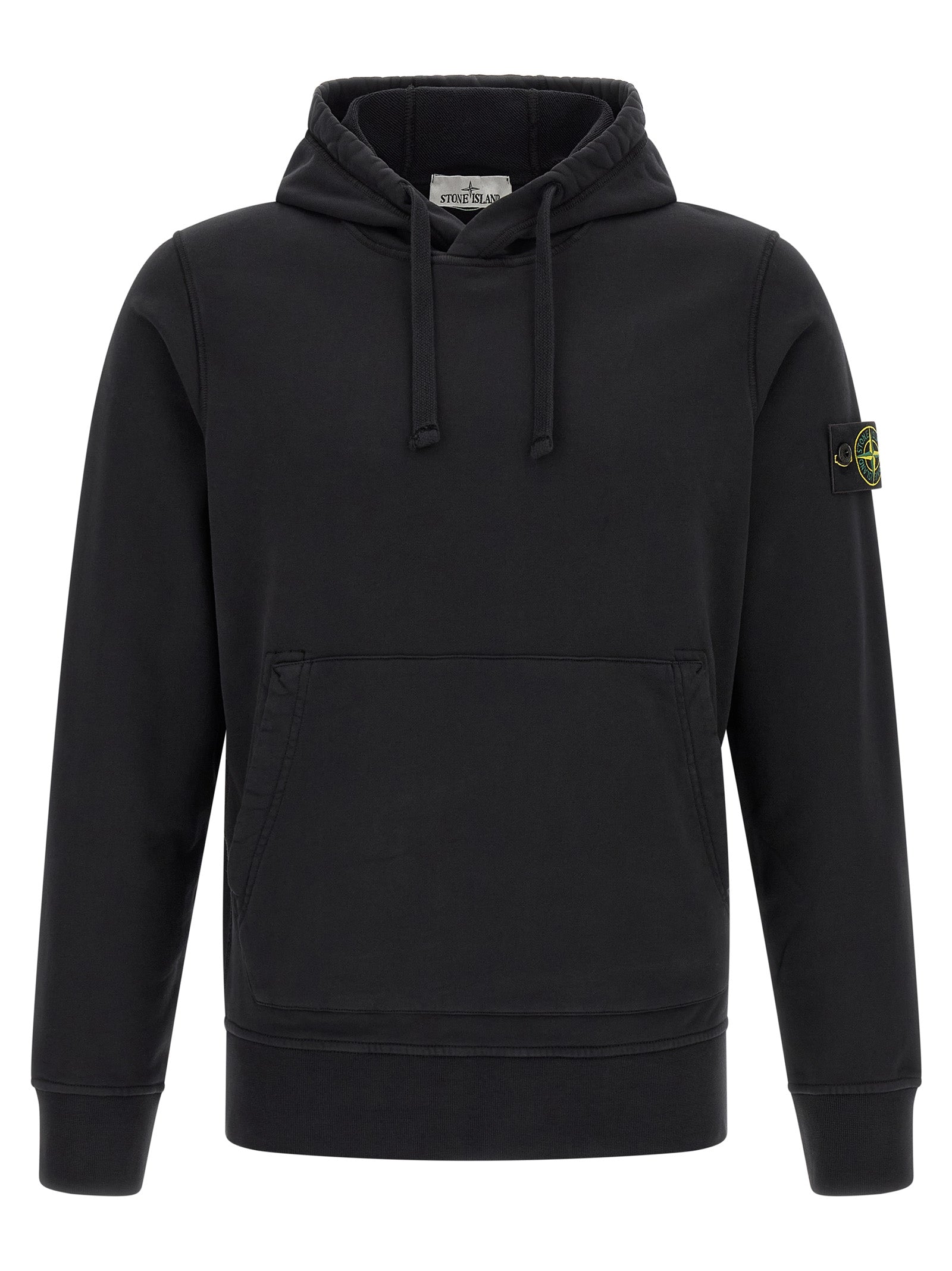 Sweatshirt Hoodie by Stone Island for men in cotton black & signature showcases a city-ready silhouette, artfully detailed with a signature hooded neckline and for a city-ready finish.