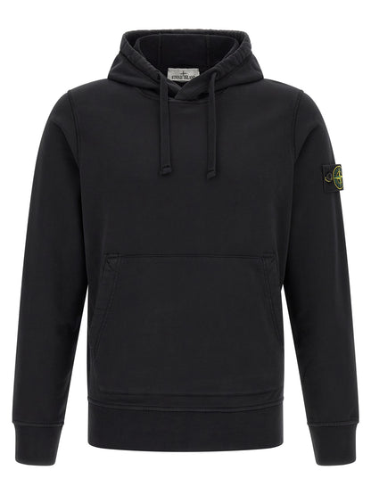 Sweatshirt Hoodie by Stone Island for men in cotton black & signature showcases a city-ready silhouette, artfully detailed with a signature hooded neckline and for a city-ready finish.