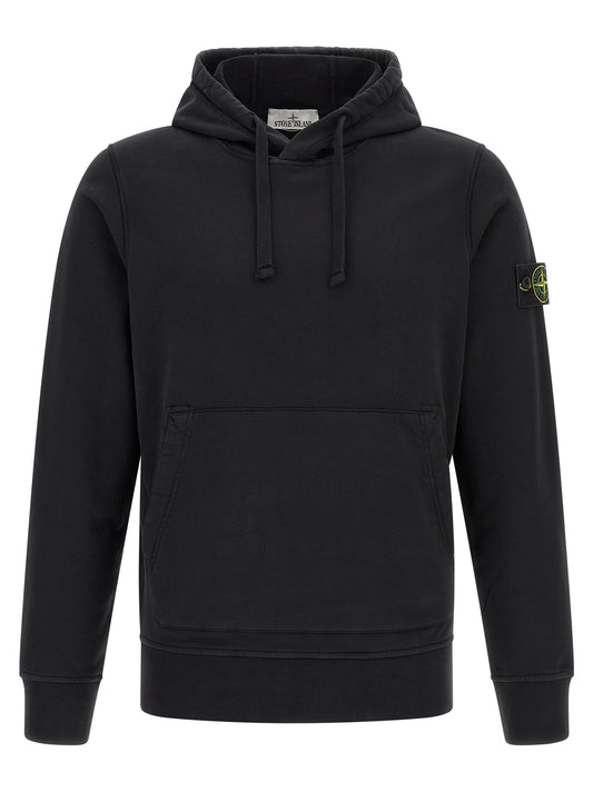 Sweatshirt Hoodie by Stone Island for men in cotton black & signature showcases a city-ready silhouette, artfully detailed with a signature hooded neckline and for a city-ready finish.