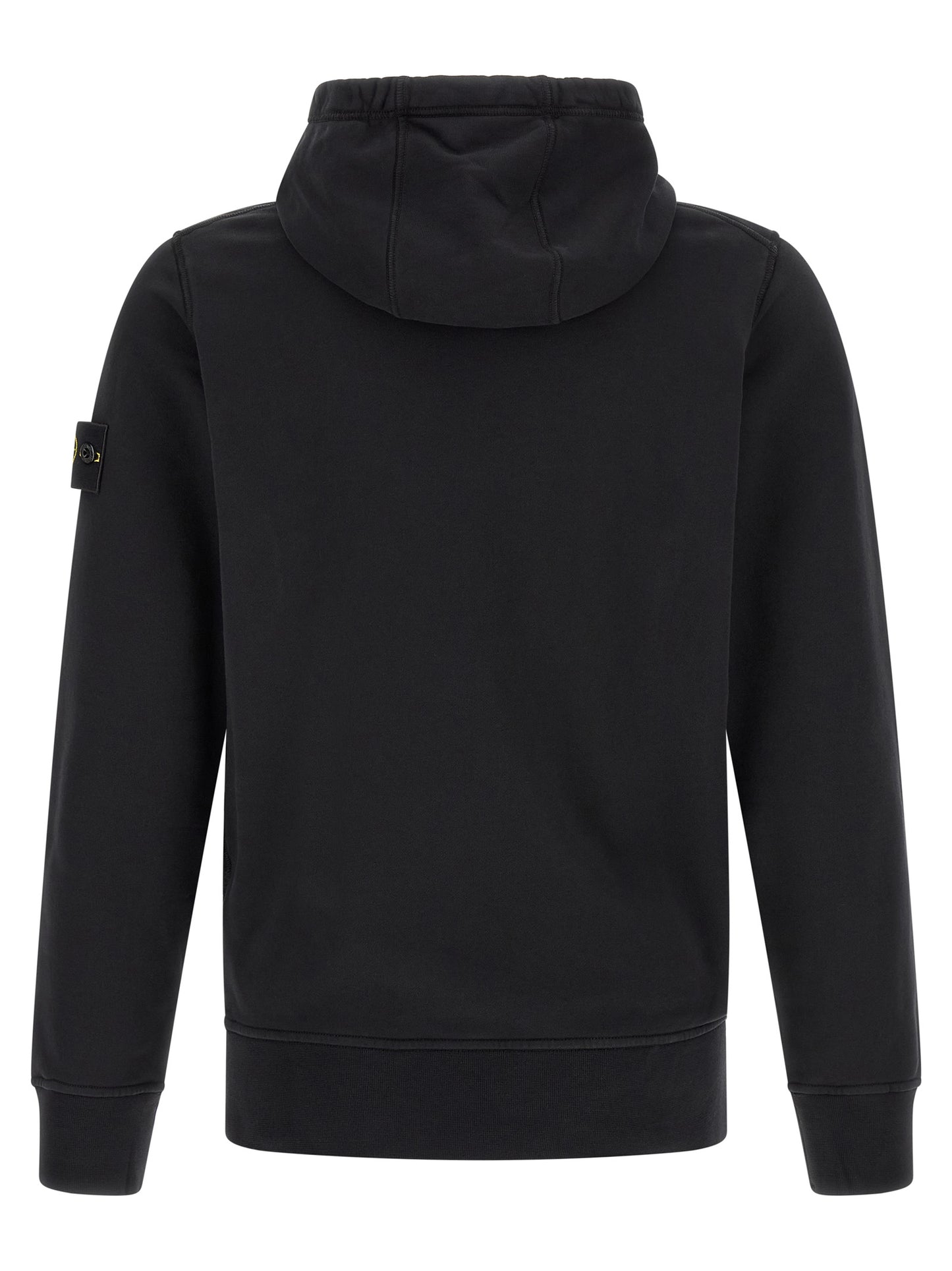 Sweatshirt Hoodie by Stone Island for men in cotton black & signature features a slouchy chic silhouette, detailed with a slouchy chic and a signature hooded neckline for an elevated aesthetic.