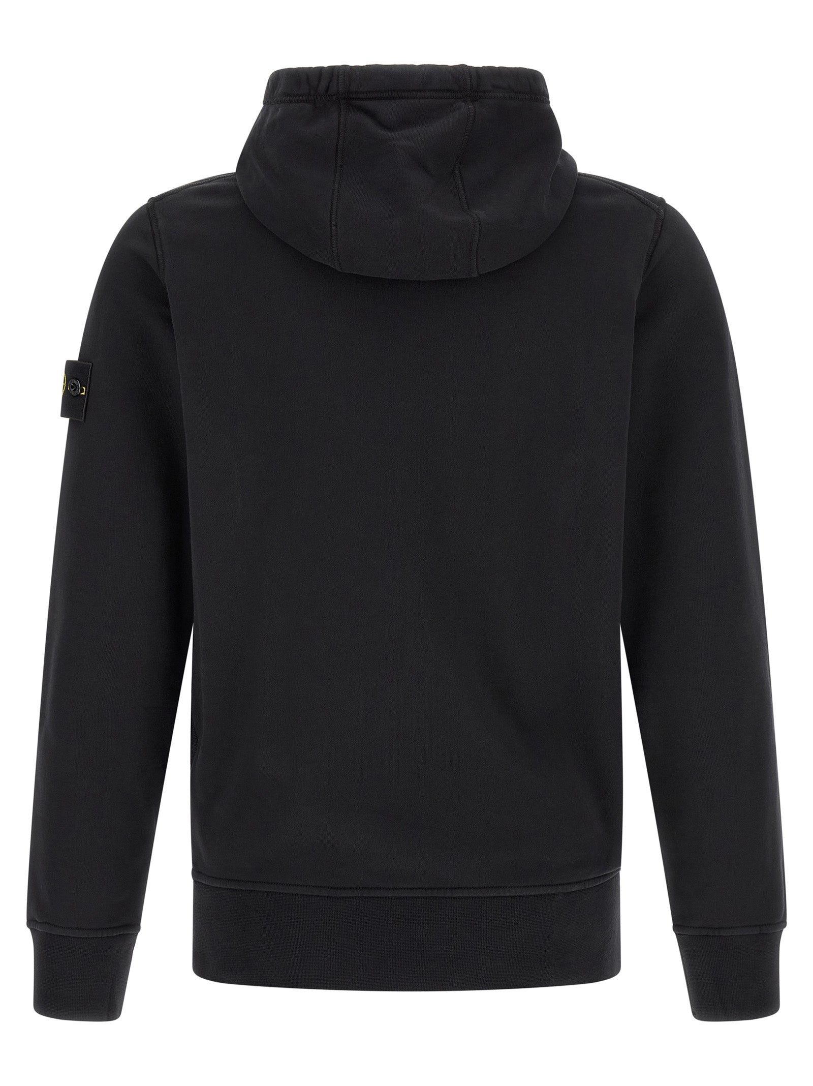 Sweatshirt Hoodie by Stone Island for men in cotton black & signature features a slouchy chic silhouette, detailed with a slouchy chic and a signature hooded neckline for an elevated aesthetic.