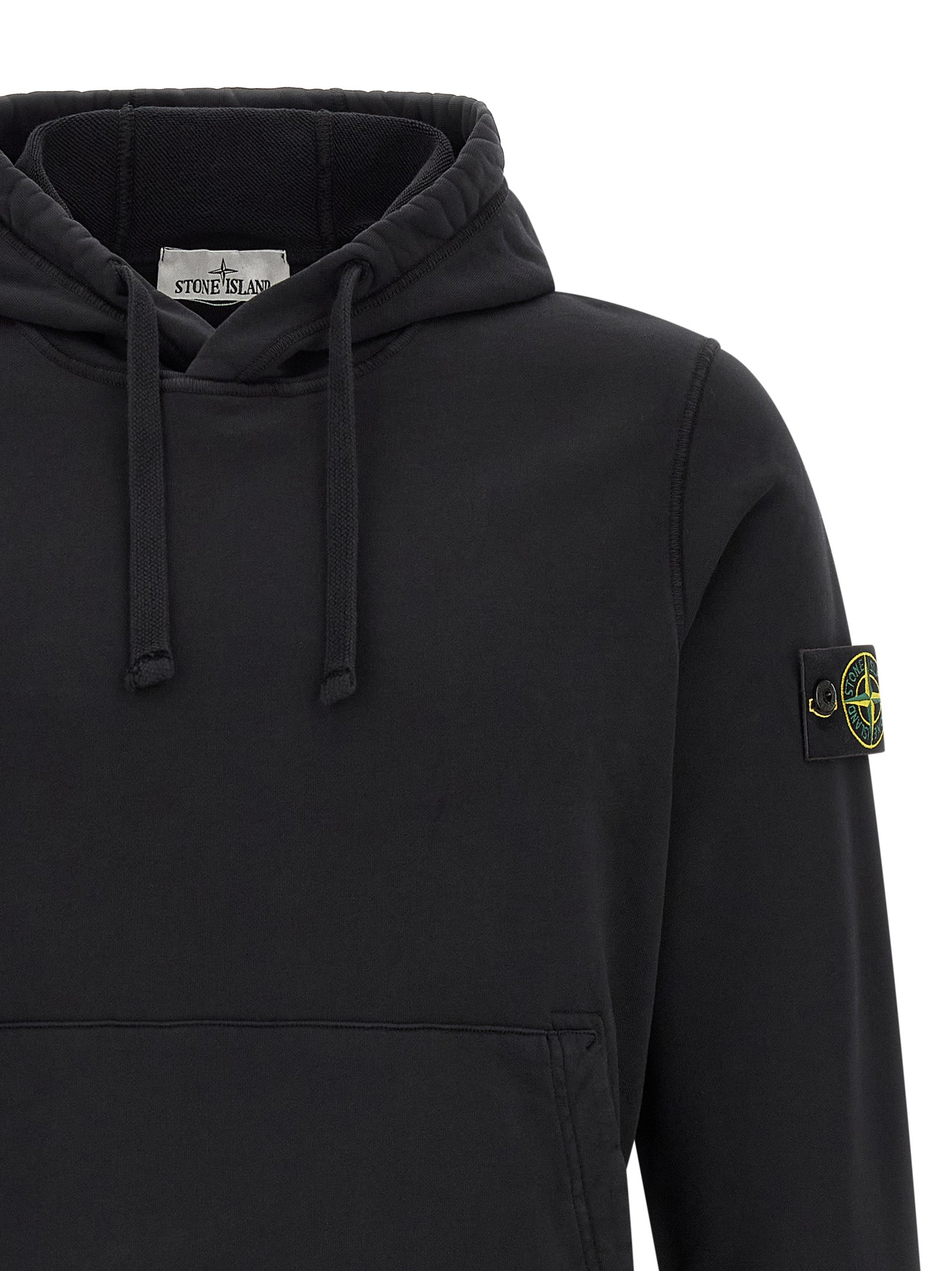 Sweatshirt Hoodie by Stone Island for men in cotton black & signature features an luminous silhouette, showcasing a sophisticated hooded neckline and for a truly luminous look.